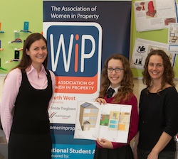 Naomi Chesterman, Chairman of Women in Property South West Branch; Ewa Ozuch, winning student and her teacher Shelley Newall, St Mary Redcliffe & Temple School in Bristol
