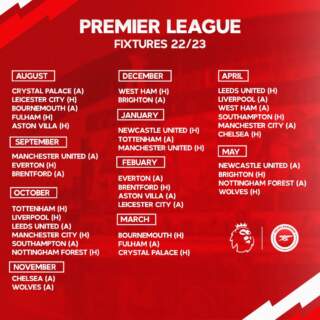 Current Arsenal Fixtures for the 2023/2024 Season