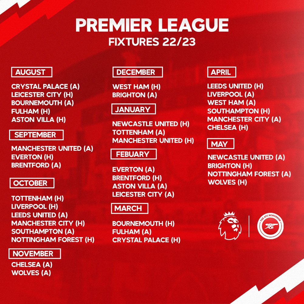 Current Arsenal Fixtures for the 2023/2024 Season