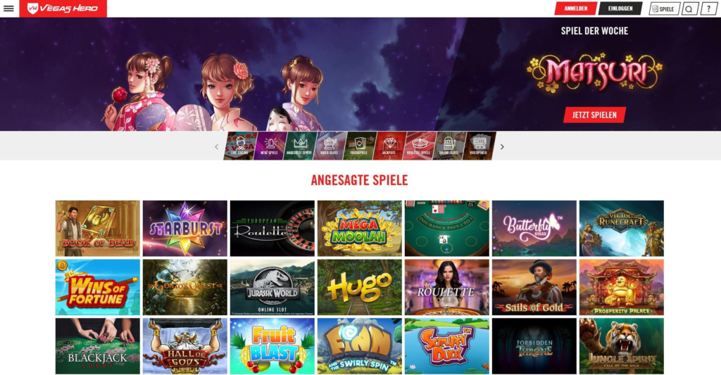 Vegas Hero casino interface screenshot