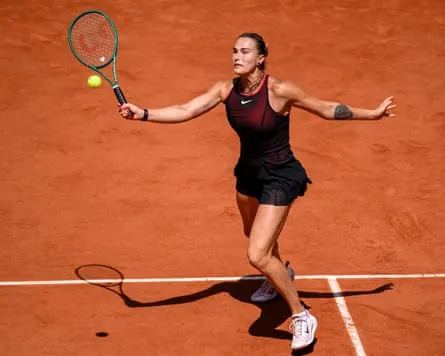 Aryna Sabalenka plays a shot