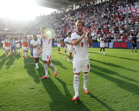 Harry Kane applauds England’s fans after their victory over Costa Rica