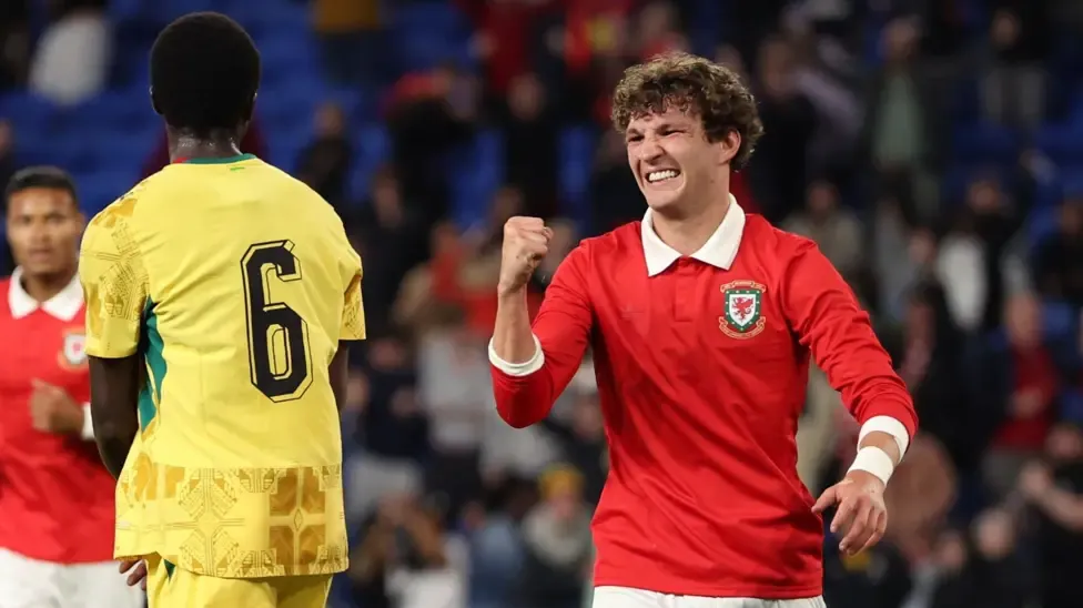 Wales' Lewis Koumas celebrates his goal against Ghana