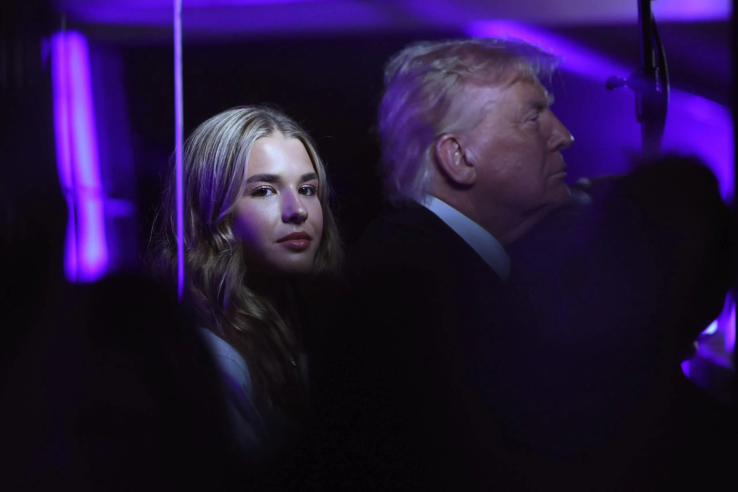 Kai Trump and U.S. president Donald Trump look on before Game 3 of the NBA Finals on Monday.