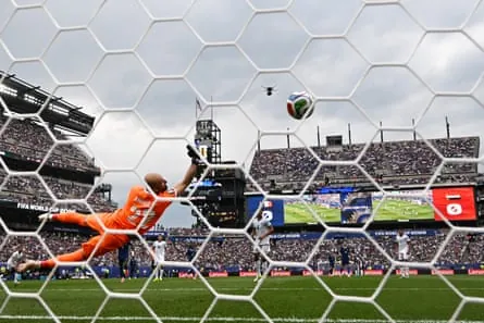 Kylian Mbappé’s opening goal flies in at the Philadelphia Stadium