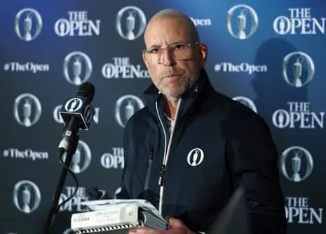 Grant Moir, Executive Director of Governance at The R&A, speaks to the media regarding a two-stoke penalty assessed against Bryson DeChambeau.