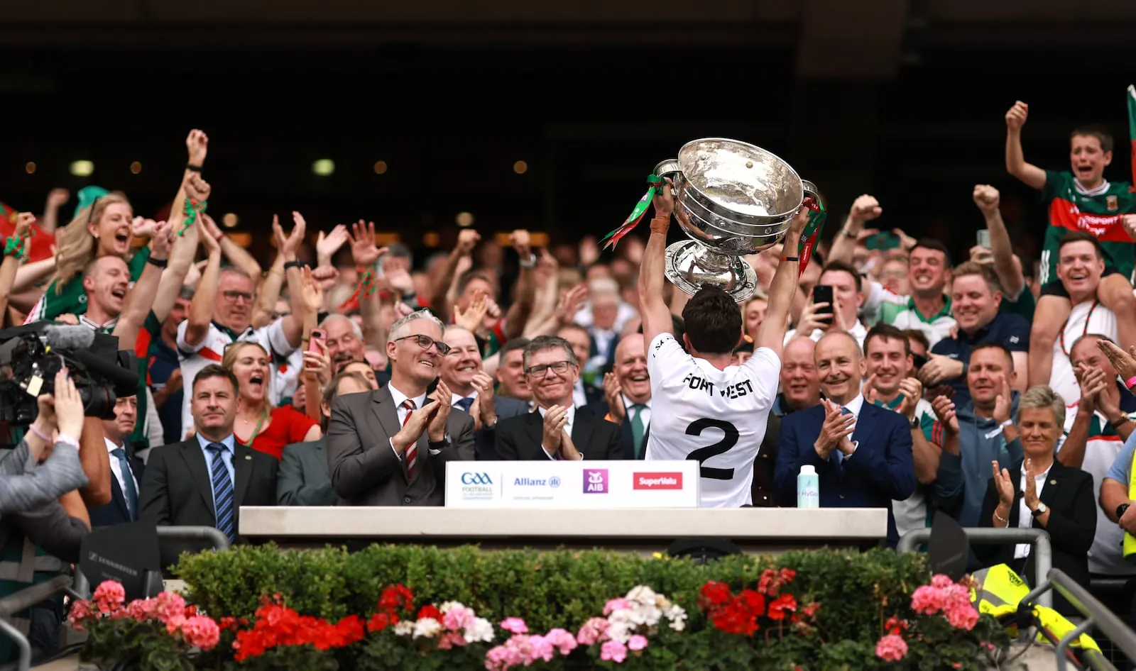 Mayo's Jack Coyne lifts the Sam Maguire Cup ( ©INPHO/James Crombie)